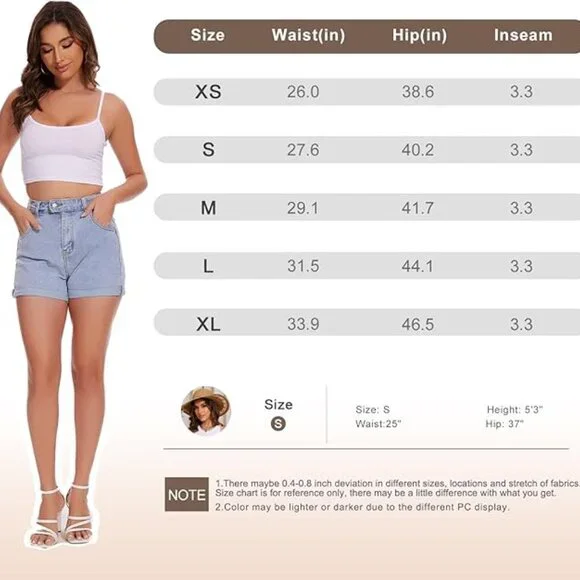 Denim Shorts Women Stretchy High Waisted Fold Hem Jean Shorts - Picture 5 of 6